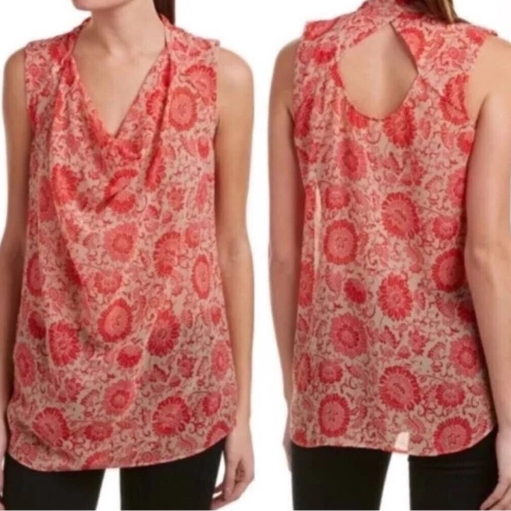 CAbi #5037 VITA Draped Front Keyhole Back Floral Top Size Small